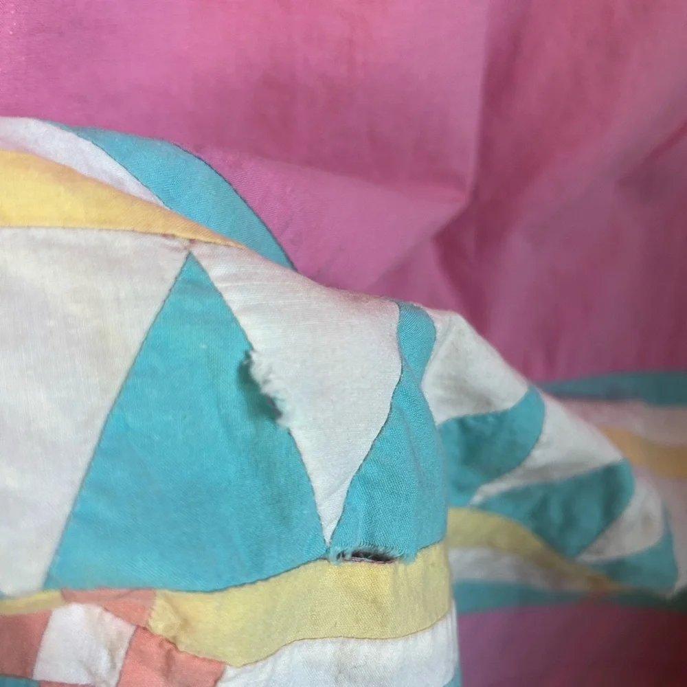 Vintage 80's Boho Southwest Indian Cotton Pink Patchwork Dress Size M - Picture 9 of 16